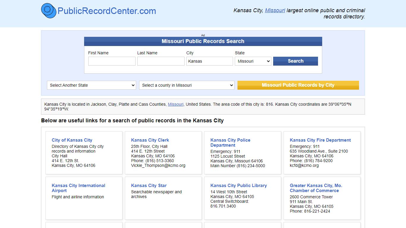 Kansas City, Missouri Public Records and Criminal Background Check