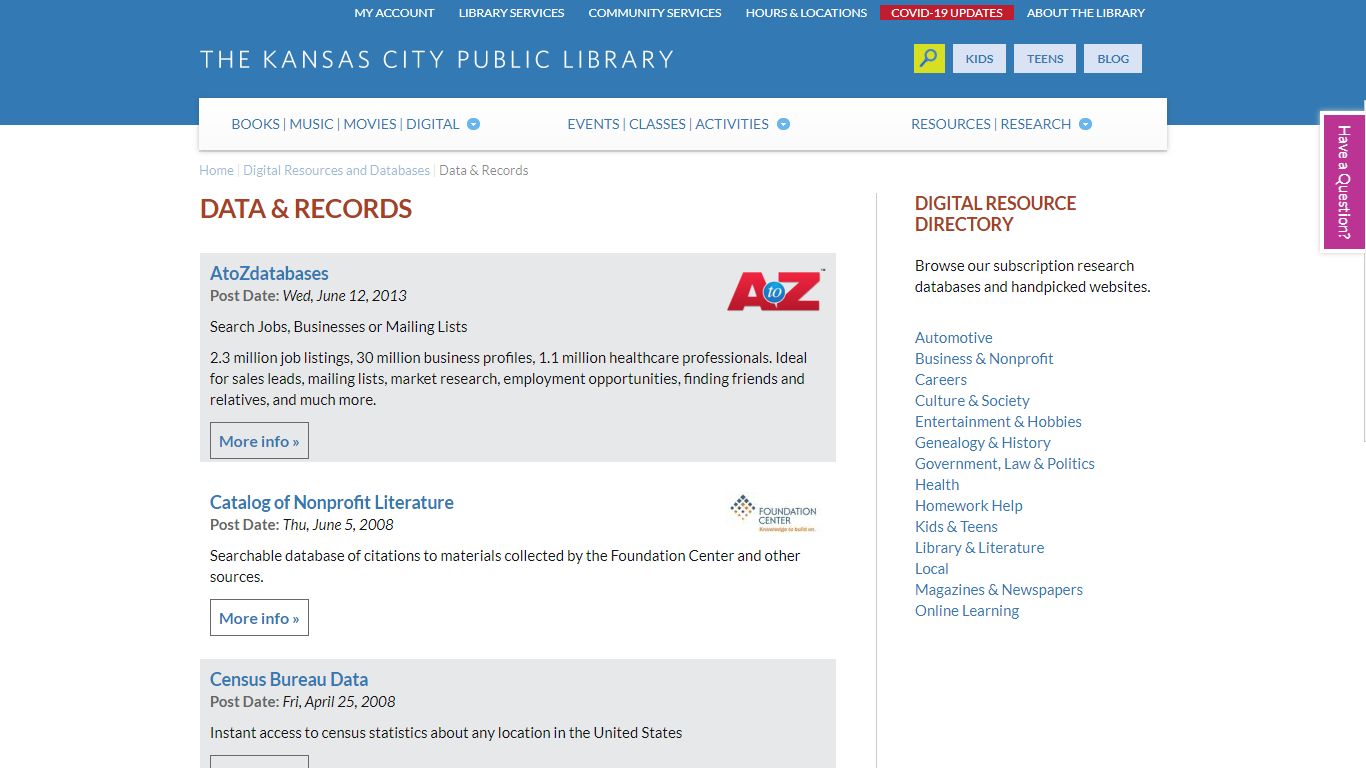 Data & Records | Kansas City Public Library